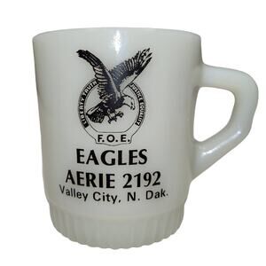 Vintage Fire King F.O.E. 455 Milk Glass Cup Mug Fraternal Order of Eagles